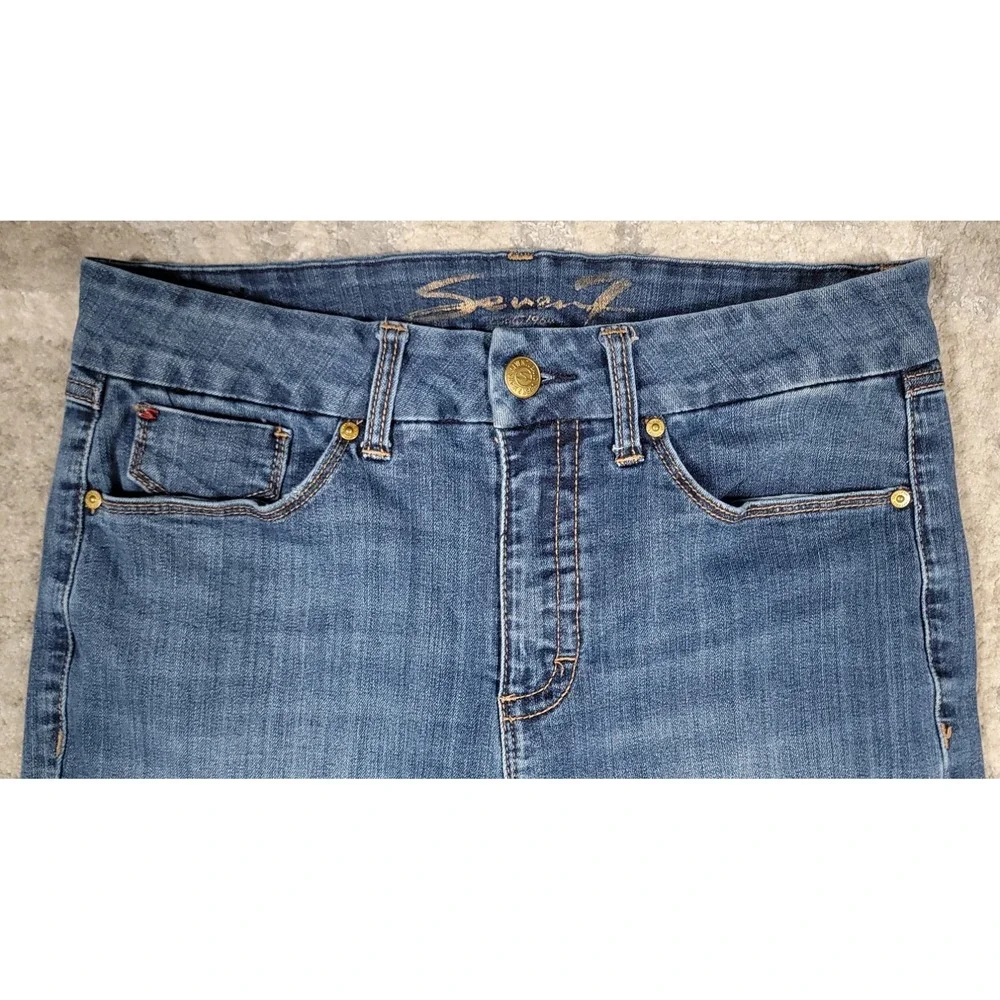 Seven7 Women's Tapered Leg Jeans Size 12 Blue Stretch‎ Denim Mid Rise Sz 32x29